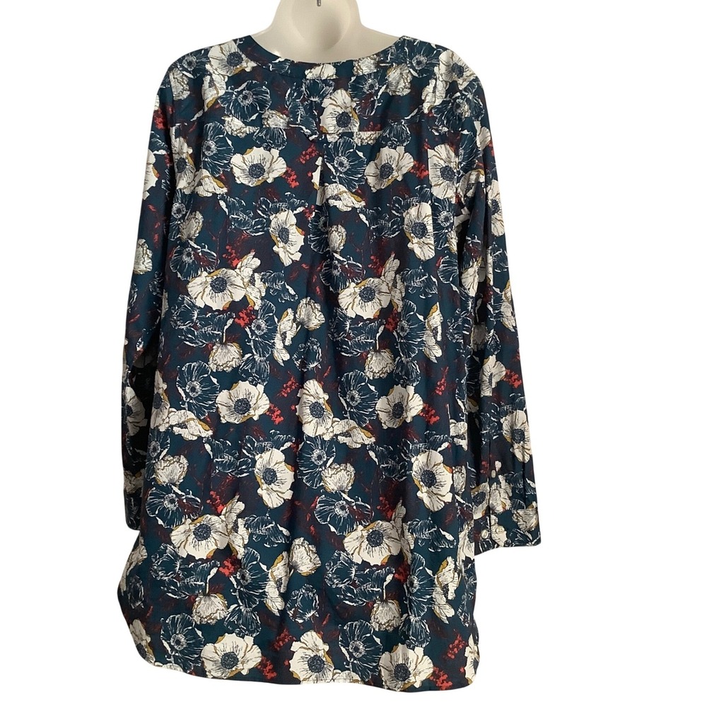 Duluth‎ Trading Co Womens Floral Poppy Button Front Tunic Top Teal Blue Large - Picture 10 of 15